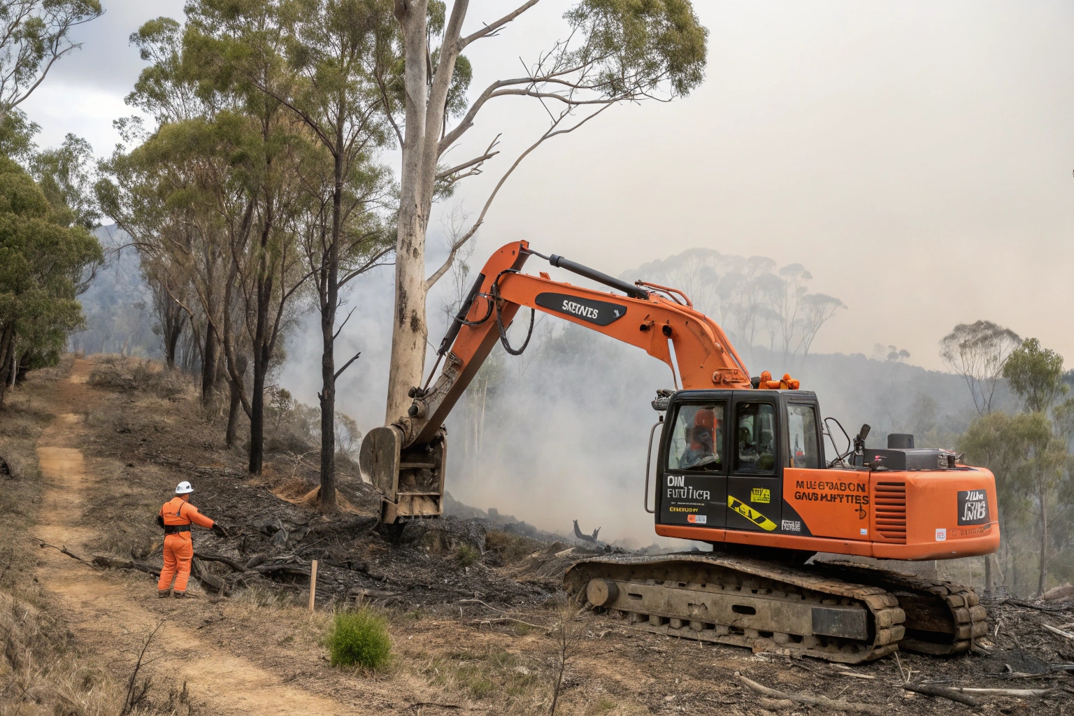 Bushfire-safe demolition equipment creating defensible space around Taroona property