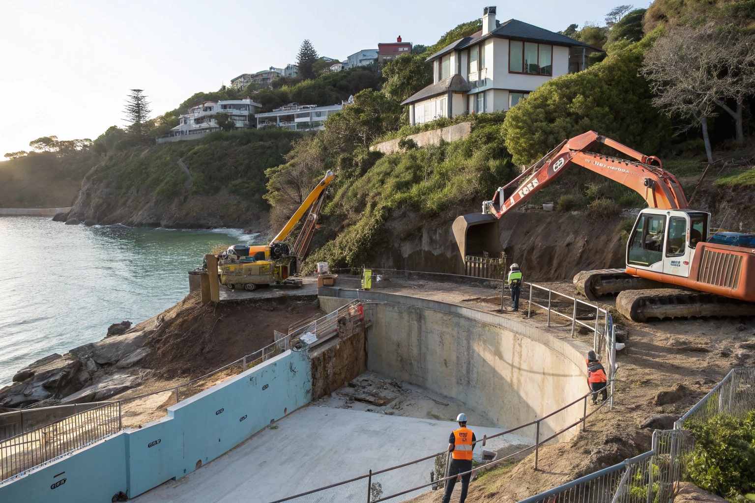 Professional pool removal on steep Sandy Bay slope with specialised demolition equipment
