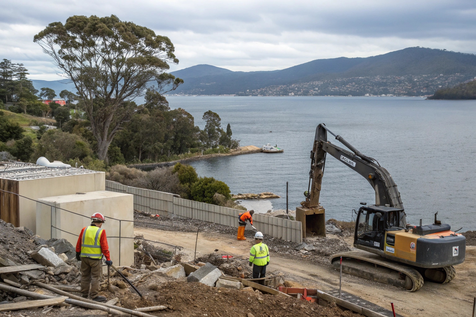 Waterfront demolition project in Sandy Bay with Derwent River views