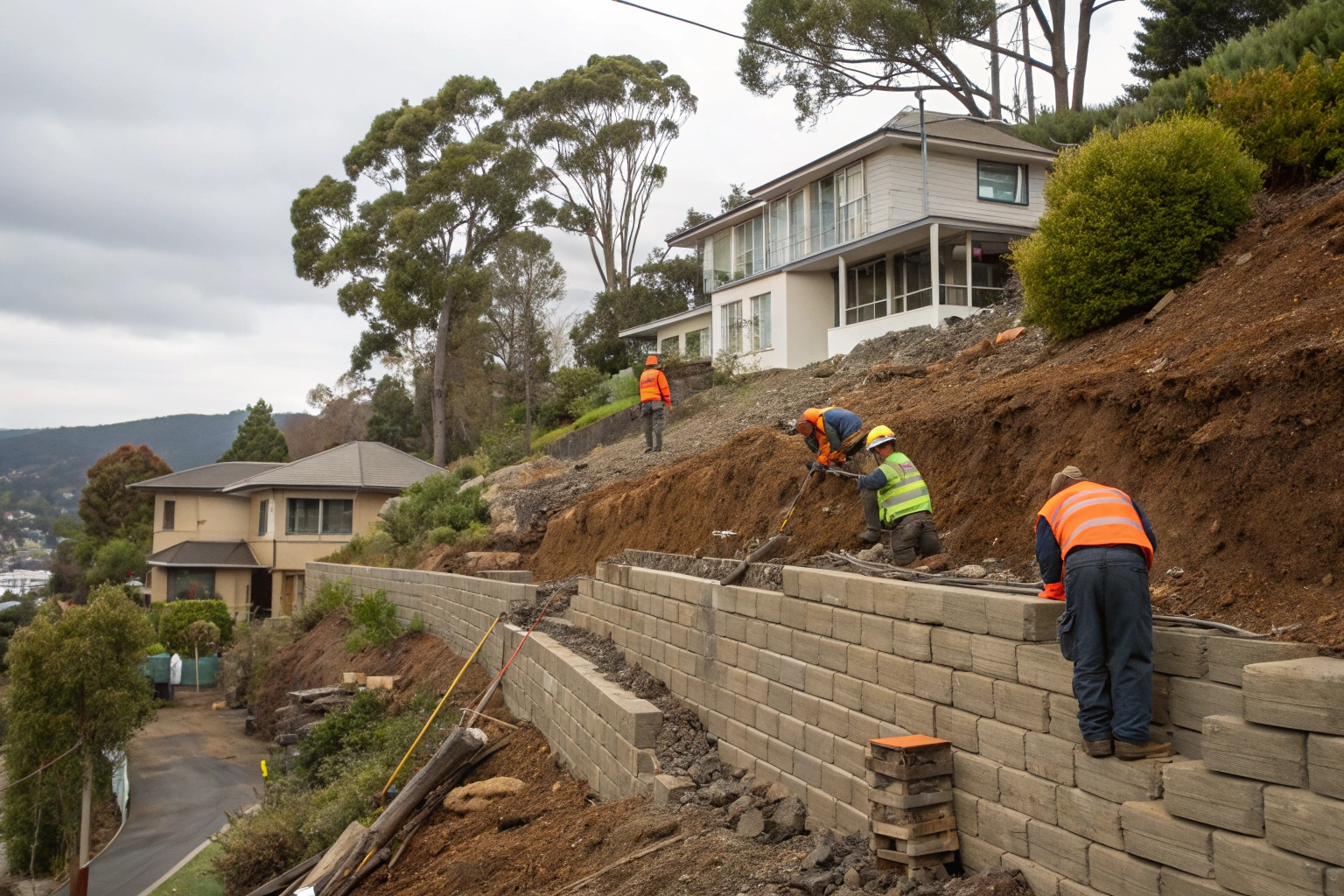 Retaining wall replacement South Hobart steep slope property renovation